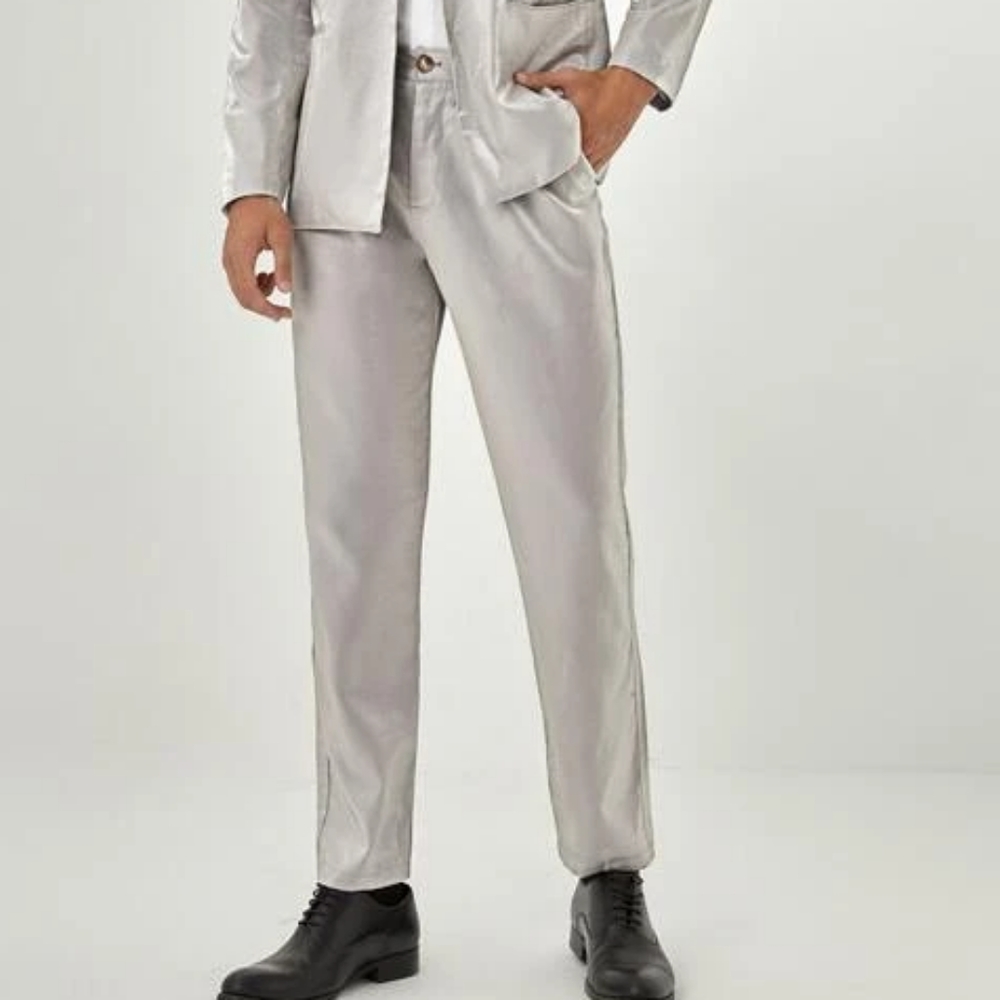 NWOT Metallic Silver Lamé Single Pleat Trouser Party Club Suit Gay Pride Pants L